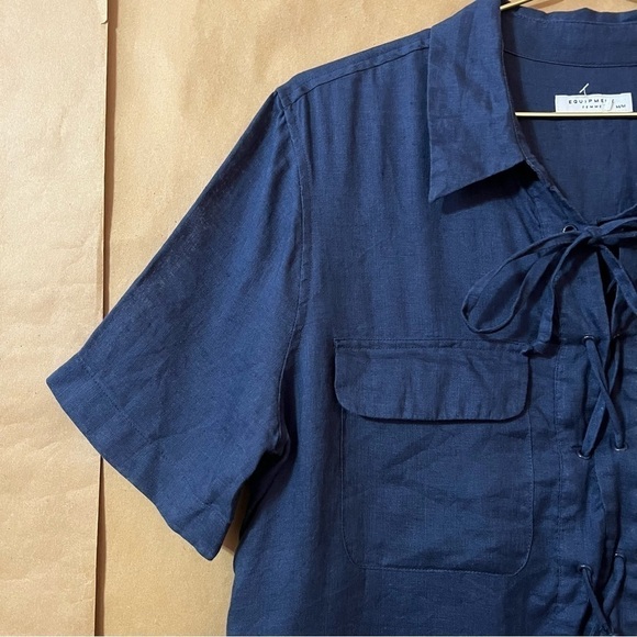 Equipment | Knox Corset Front Linen Shirtdress Popover Mini Dress Blue Size M - Picture 6 of 13